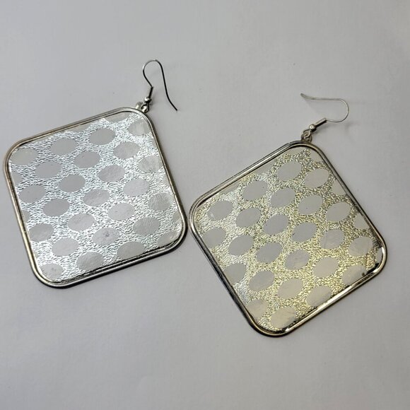White and Silver Square Hook Earrings - Picture 2 of 5